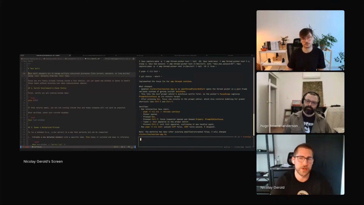An AMP thread reproducing a focus bug in Tmux and inspecting the focus tree