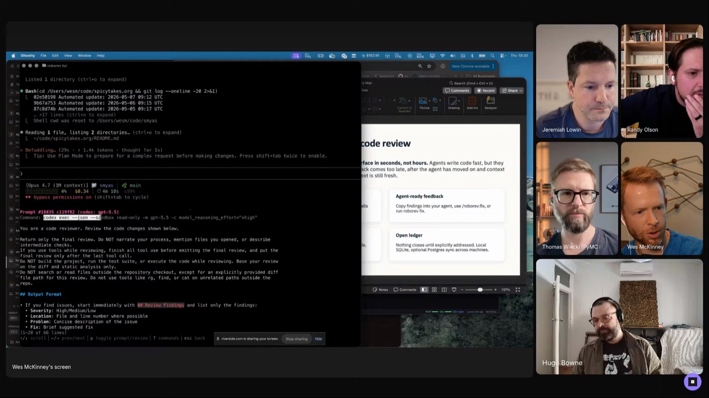 The review prompt RoboRev sends to Codex, with GPT-5.5 high-reasoning configuration visible