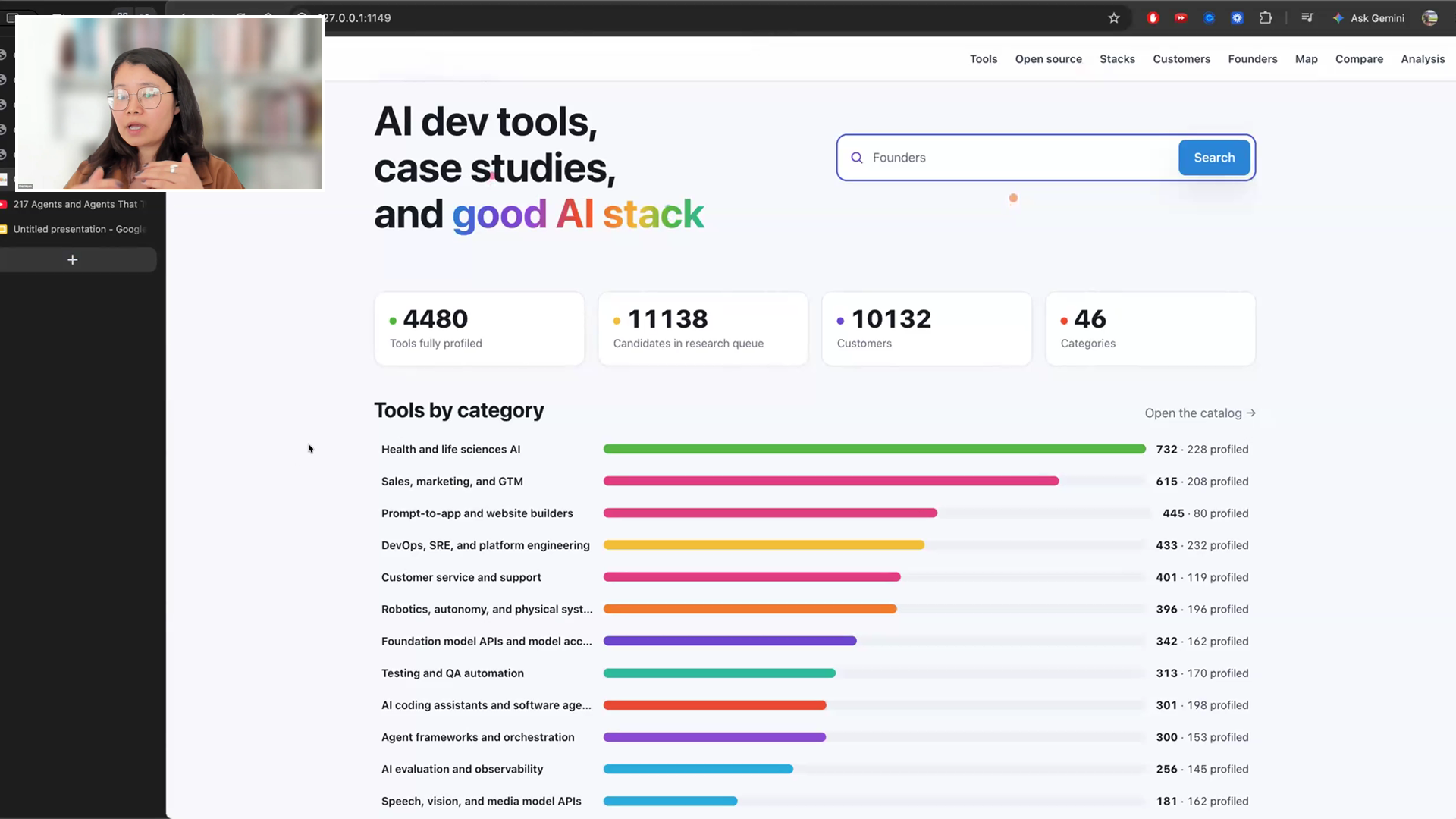 Chip Huyen showing Good AI Stack with 4,480 fully profiled tools and 46 categories
