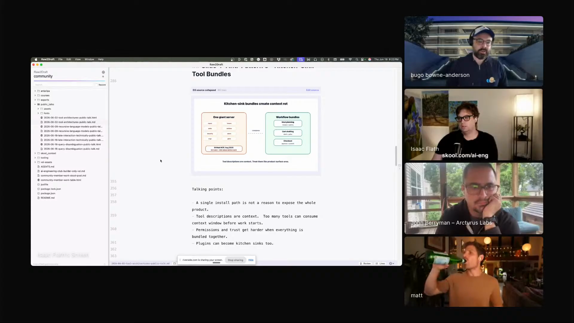 Isaac showing a D3-backed presentation slide rendered in Raw2Draft