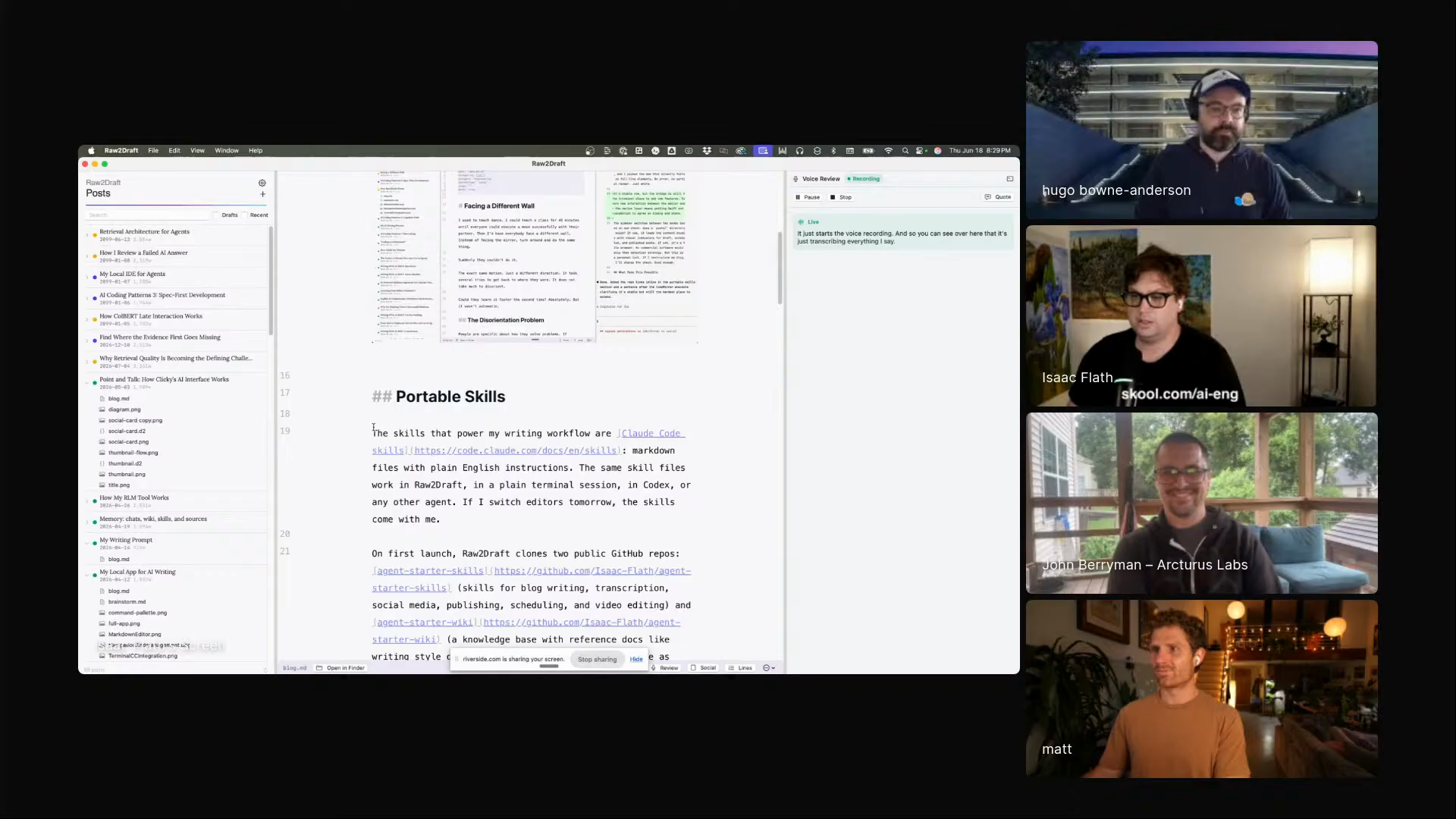 Isaac showing the writing-style adjacent voice review loop