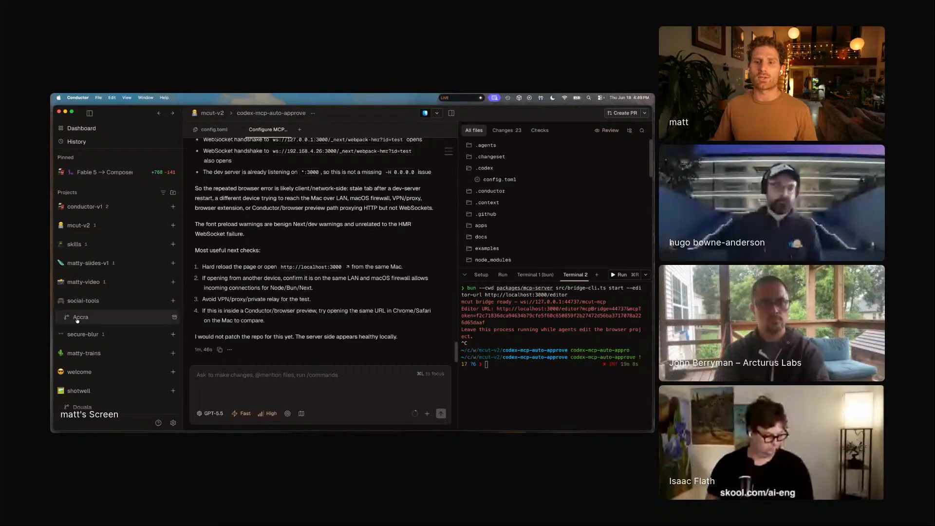 Conductor projects and workspaces showing isolated Git worktrees for agent sessions