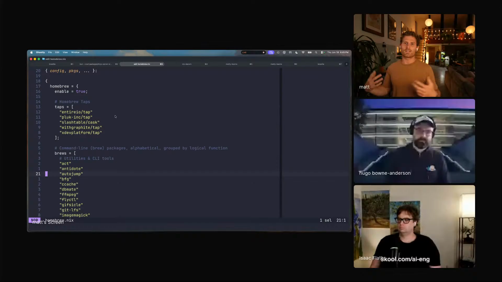 Matt Palmer showing his Nix Home Manager and nix-darwin setup for managing his Mac