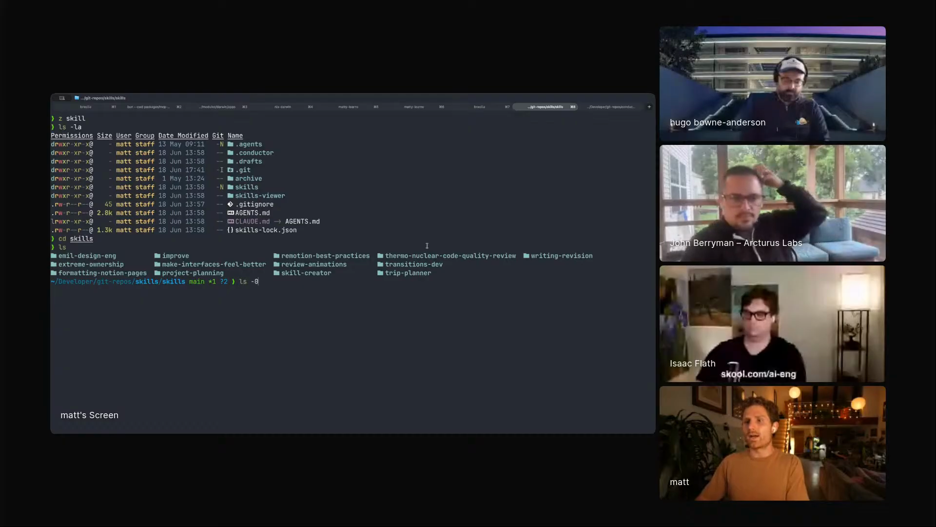 Matt Palmer showing his private skills repository and project-scoped skill installation workflow