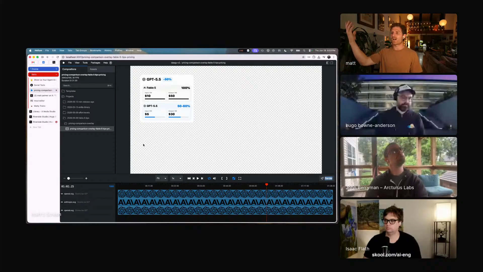 A Remotion overlay generated as code for Matt's video workflow