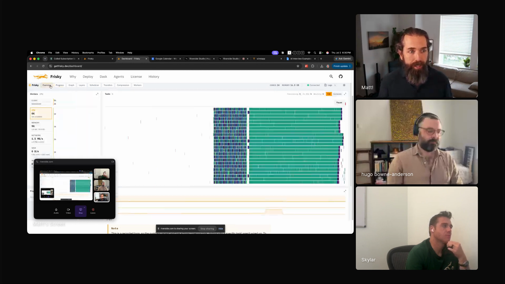 Matt Rocklin showing the Frisky dashboard during Episode 6