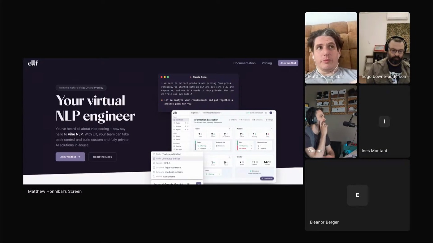 The ELLF virtual NLP engineer landing page and product UI