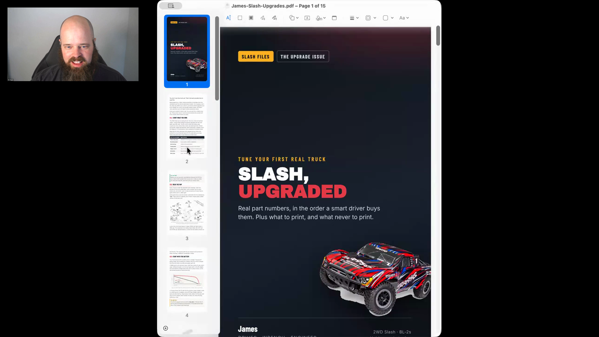 Tim Hopper showing a printable remote-control-car magazine generated for his son